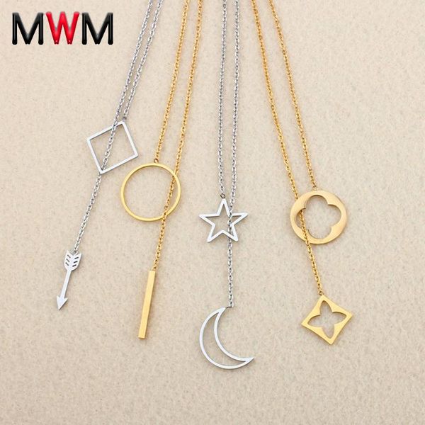 

mwm stainless steel long necklaces & pendants women neckless chain necklace fashion jewelry star moon pattern, Silver