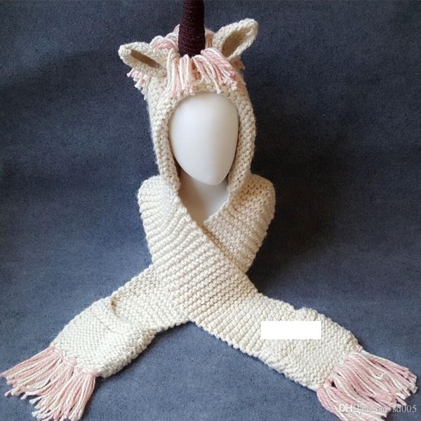 

with tassels scarf hat for child animal unicorn neck wrap beanie winter protection cloak cap cartoon chunky 38za b, Blue;gray