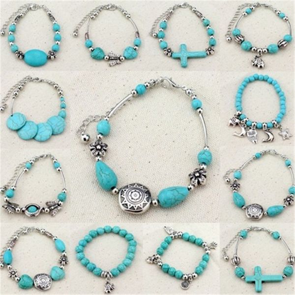 

fashion retro bohemian turquoise bracelet laady creative pendants turquoise beaded bracelet woman party travel jewelry accessories fj559, Red;brown
