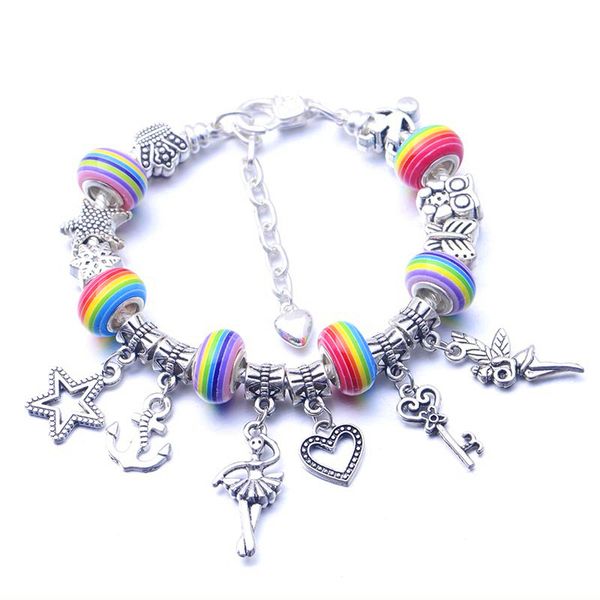 

fashion heart shape rainbow beads charm bracelets for girl personality fruit rainbow cute bracelet for women jewelry, Black