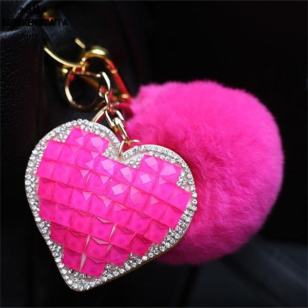 

роскошных pom pom пушистого кролика fur ball кристалл сердце брелок автомобиль брелоки женщины пары подарки сумочка шарм сумка подвесок chav, Slivery;golden