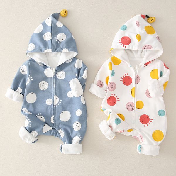 

2019 thin velvet newborn baby one-piece clothes men and women baby autumn childrens clothing romper hooded long-sleeved outfits, Blue