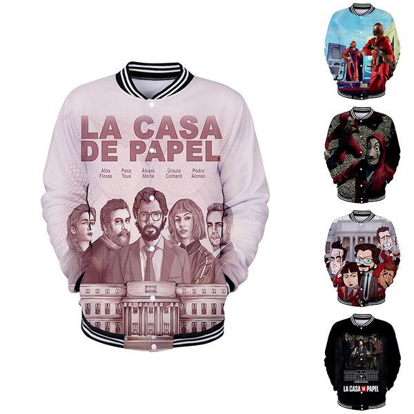 

money heist the house of paper la casa de papel 3d baseball jacket coat men women hoodie sweatshirts 3d hoodies jackets 4xl, Black;brown
