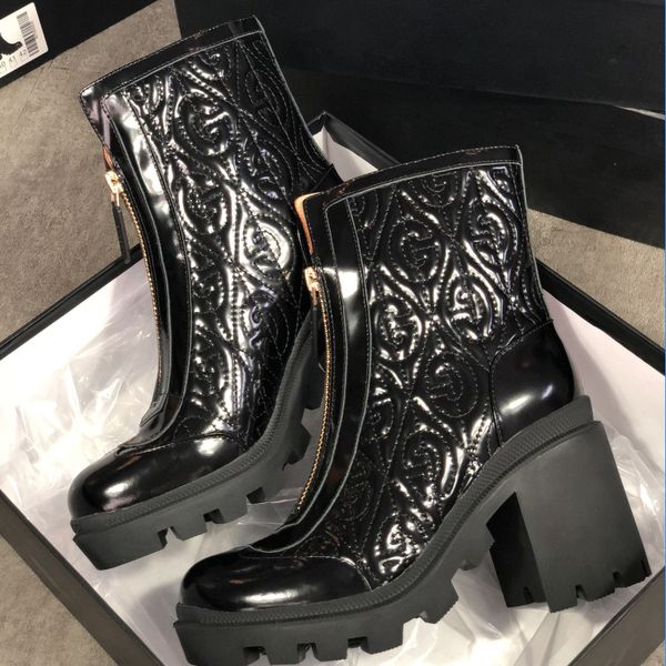 

genuine leather ankle martin boots black white women boot fashion chunky rubber fold shoes high heels with zipper with box