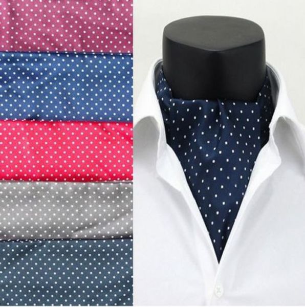 

men vintage polka dot wedding formal cravat ascot scrunch self british style gentleman polyester silk neck tie, Blue;purple