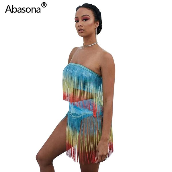 

2019 flower printed gradient tassel splicing strapless crop short mini skirt suit two piece set beach midi party dress, White