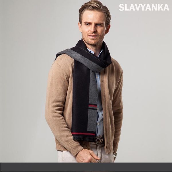 

2018 autumn and winter new men's scarves casual cashmere plus cotton thick long warm scarf striped pattern collar, Blue;gray