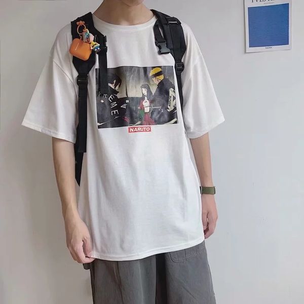 

men's half-sleeve shirt new style 2020 pullover bat sleeve shirt popular brand hip hop loose-fit cartoon couples t-shirt, White;black