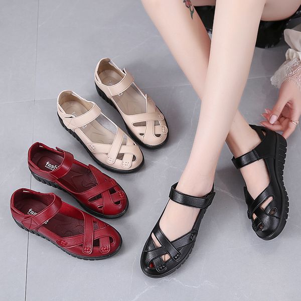 

2020 new spring summer wedges sandals women hollow casual women shoes genuine leather sandals woman peep toe big size, Black