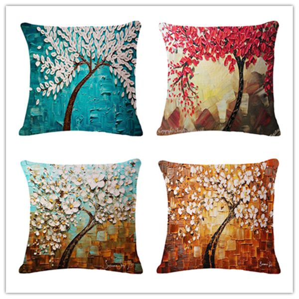 

hand tree flowers oil painting cotton flax pillow back cushion cushion amazon heat sell