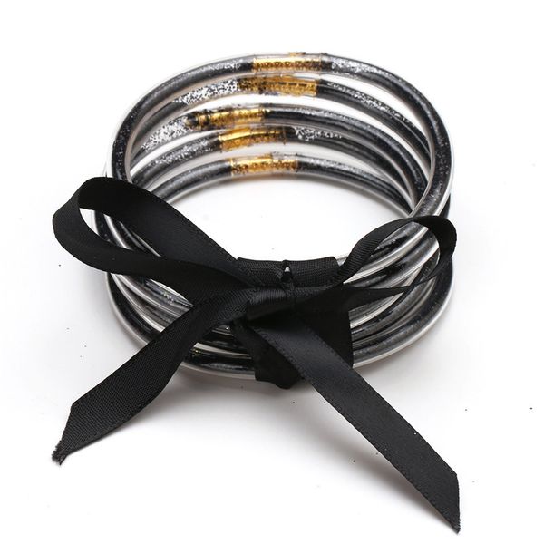 

fashion 5pcs/set little boy cool glitter filled jelly black bangles bowknot bracelets kids bangles jewelry gift