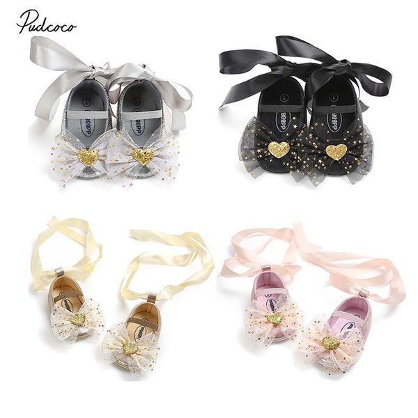

pudcoco 2018 sequins princess baby girl crib shoes lace bling mesh bowknot shoes soft sole toddler cute girl 0-18m