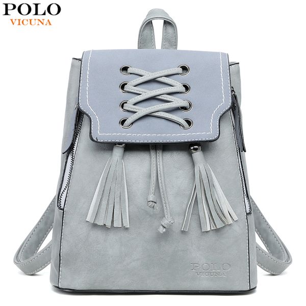 

vicuna polo cool leather drawstring backpack for women fashion preppy design ladies travel rucksack backpack bag mochila mujer