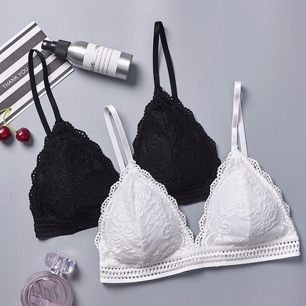 

style french bralette seamless deep v lace girl women bra wireless thin underwear lingerie soft bras one piece for women, Red;black