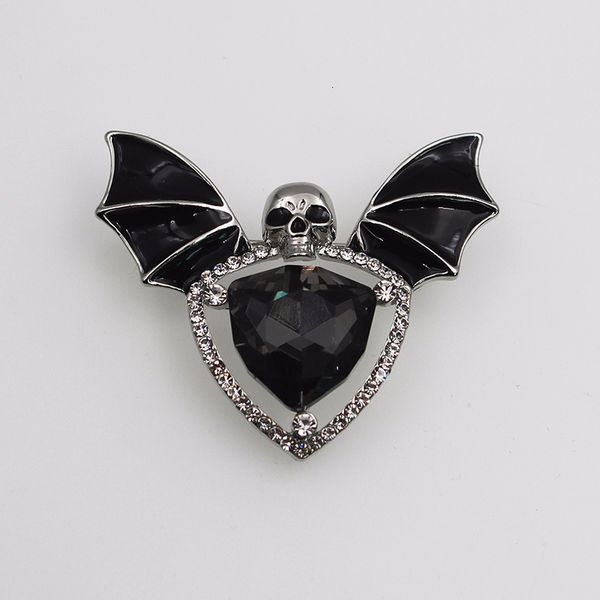 

jouval gothic punk crystal skeleton skull brooch bat wing heart pin for women girls wedding brooches halloween fashion jewelry, Gray