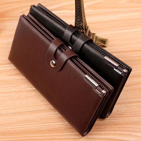 

18.5cm x 9cm x 1.5cm fashion novelty men long section button bifold business leather wallet card coin wallet purse, Red;black