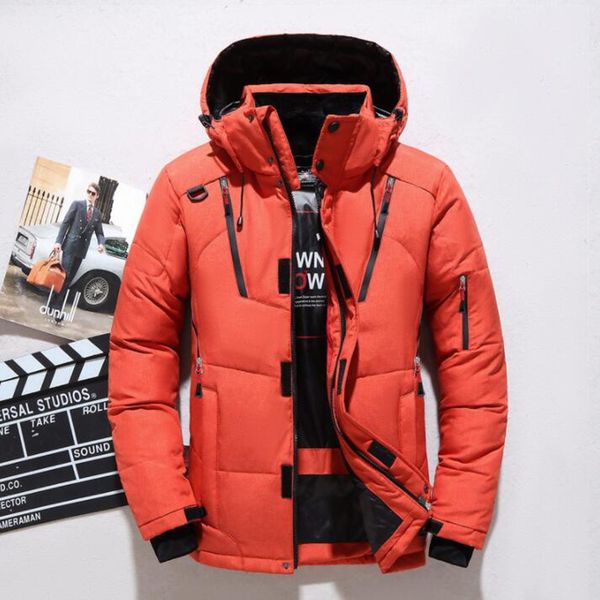 

men's down jacket winter thick warm snow outerwear fashion white duck down jacket hooded parka casual men coat, Black