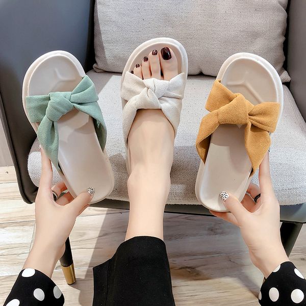 

slippers casual female shoes platform summer woman slides 2020 soft beach flat cotton fabric cross-tied fashion, Black