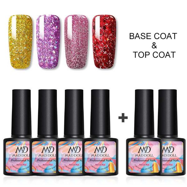

3/6 pcs/set mad doll prime nail gel varnish everything for manicur semi permanent vernis nail polish base matte coat, Red;pink