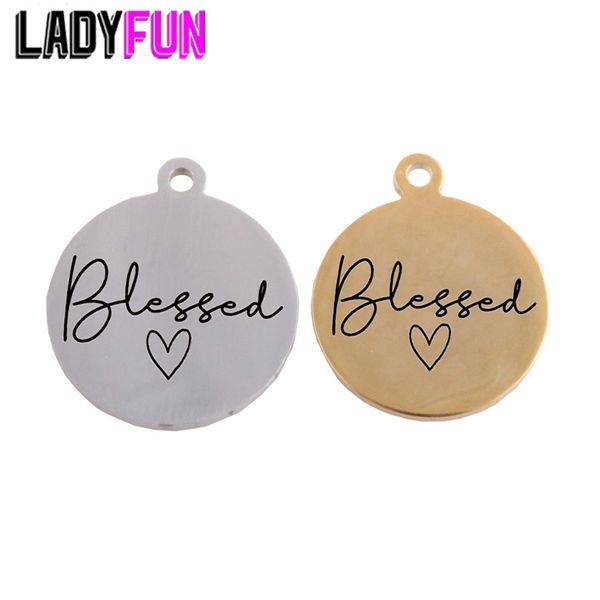 

ladyfun customizable stainless steel charm blessed pendant bless heart charms for diy jewelry making, Bronze;silver