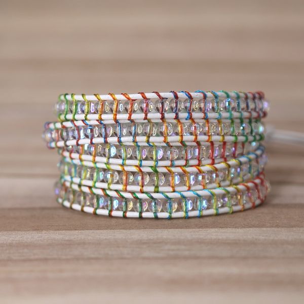 

2019 colorful rope crystal beads charm 5 strands wrap bracelets handmade boho bracelet women&men leather bracelet y200107, Golden;silver