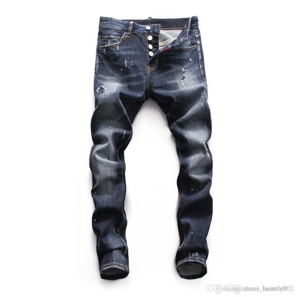 

brand jeans mens luxury designer jeans baggy biker high waisted ripped rock revival black skinny men jean jeckets long pants trousers 065, Blue