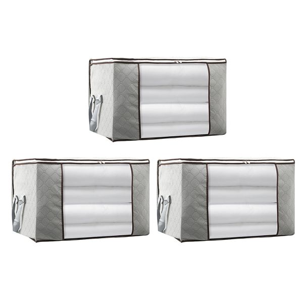 

3pcs 70x50x30cm / 60x37x35cm foldable moisture-proof non-woven quilt storage bag wardrobe closet clothes organizer - grey