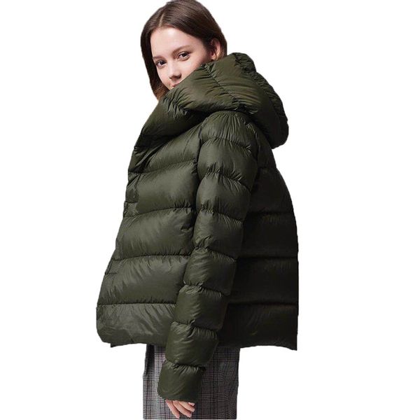 

winter fashion brand single breasted with hooded duck down coat female elegant stitching short warm down parkas wq693 dropship, Black