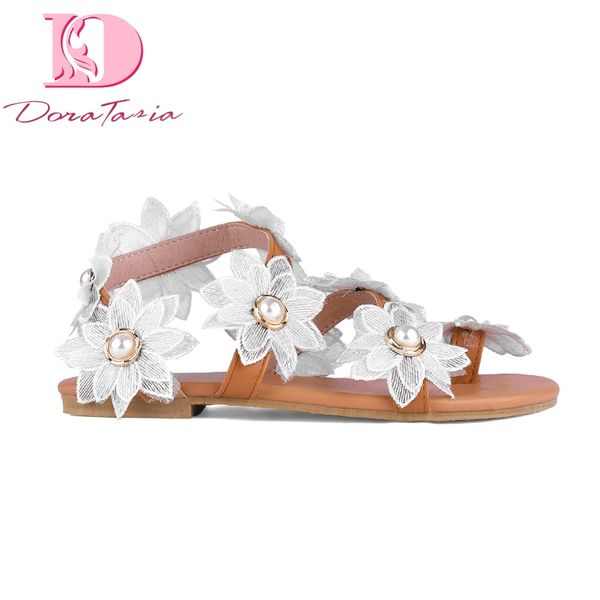 

doratasia hohemia white flowers leisure sandals women shoes fashion light beach vacation gladiator woman shoes sandals, Black