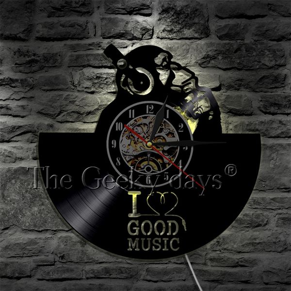 

chimp thinker monkey gorilla 3d wall clock headphone vinyl record wall clock i love good music persoanlity wall art decorative