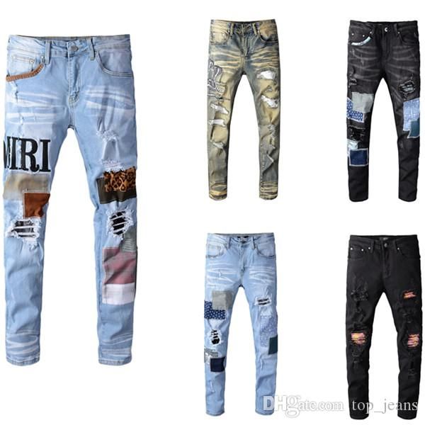 

мужские проблемные рваные байкерские джинсы сша размер 28~42 slim fit мотоцикл байкер джинсовые джинсы для мужчин бренд-дизайнер хип-хоп муж, Blue