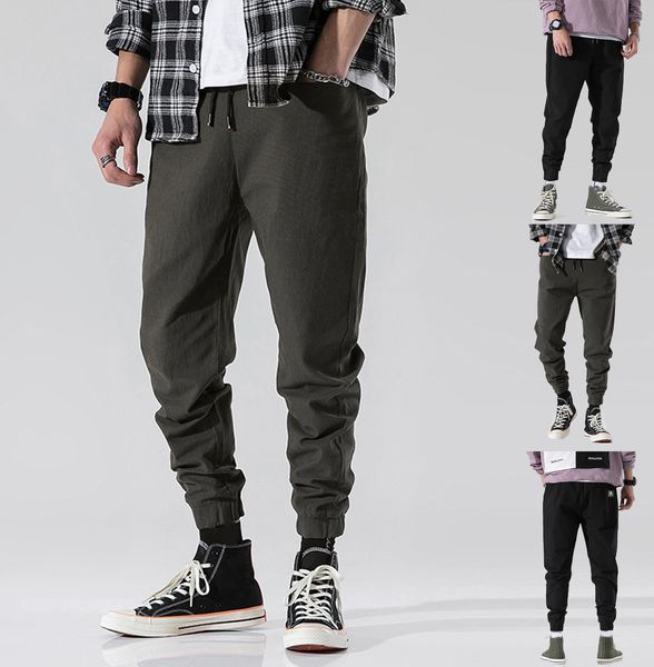 

thin summer men's casual pure color outdoors pocket beach work trouser cargo pant mens joggers #40, Black