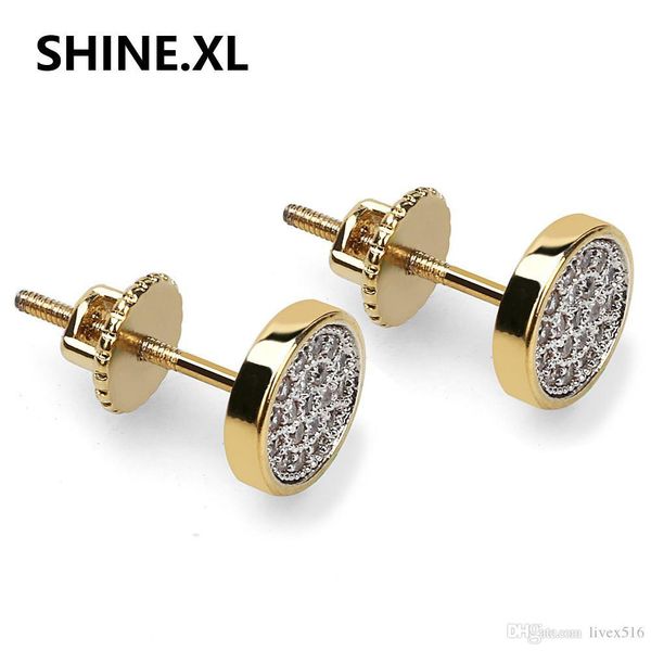 

Men's 7mm Circle Gold and Silver Micro Pave CZ Screw Back Stud Earrings for Women Wedding Party Jewelry