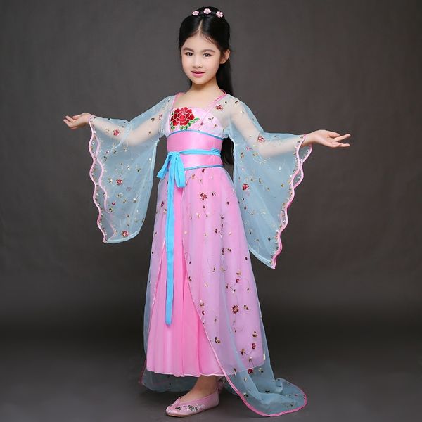 

new design fairy princess ancient chinese clothes chinese folk dance robe dress classical dance costumes for children's day, Black;red