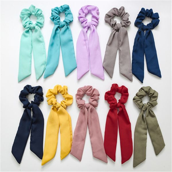 

vintage solid color hair scrunchies bow women accessories hair bands ties scrunchie ponytail holder rubber rope decoration big bow fj569, Slivery;white