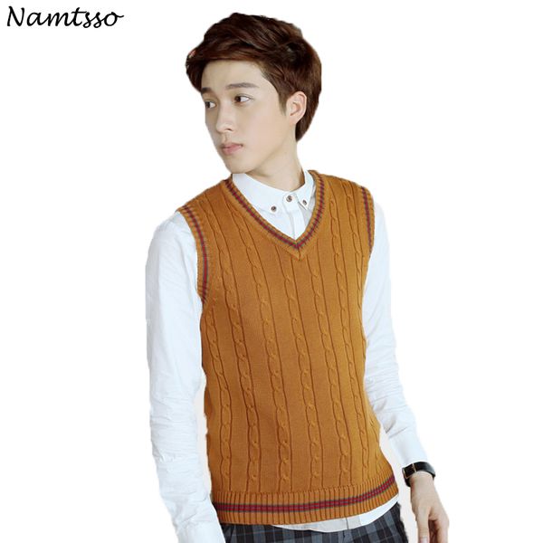

100% cotton vest men 2018 autumn winter new classic v-neck sleeveless sweater cotton knitwear pull men base top clothing, Black;white