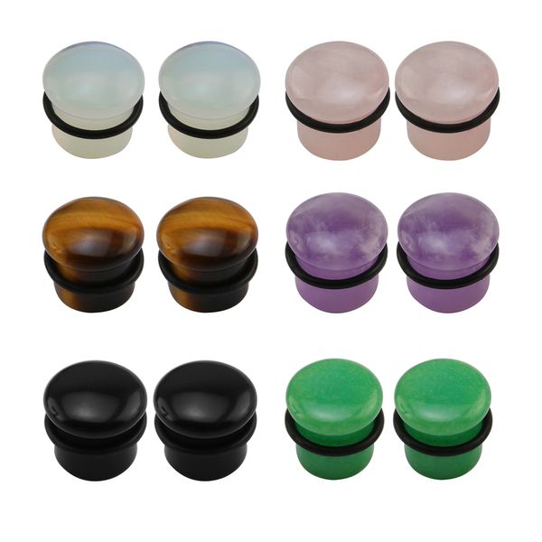 

5-18mm natural stone ear plug piercing flesh ear stretchers plugs and tunnels single flare expander piercing body jewelry, Slivery;golden