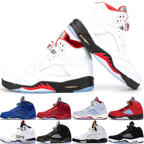 

2020 fire red 5s men basketball shoes 5 mens laney yellow bred red suede white cement metallic black designer sports sneaker size 41-47