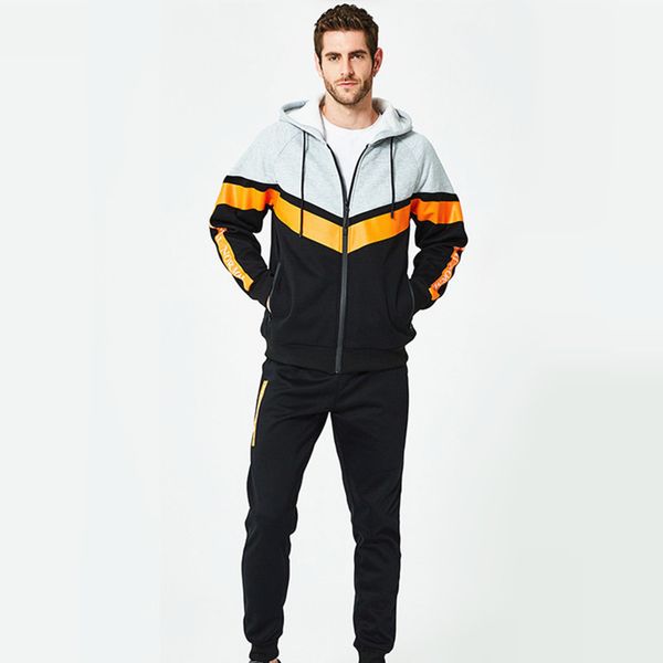 

fashion causual men sets tracksuits patchwork sport style warm velvet streetwear plus size aumn winter men clothes outwear xxl, Gray