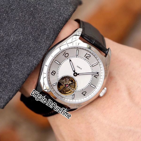 

new fiftysix 6000e/000r-b48 steel case white dial automatic tourbillon mens watch sports watches black leather 4 styles for puretime e04b21, Slivery;brown