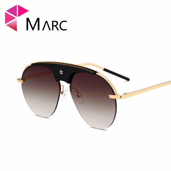 

marc new brand women half frame clear women's sunglasses star pentagram metal glasses men's sunglasses round uv400, White;black