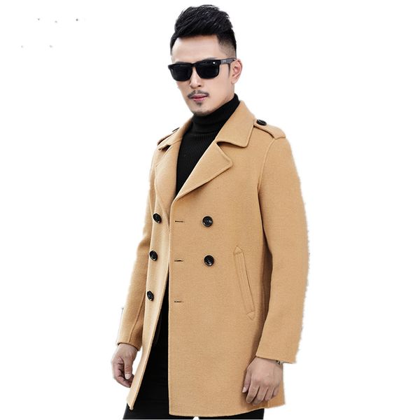 

шерстяное пальто осень зима куртка мужчины двухстороннее шерстяное пальто уличная ветровка длинные куртки abrigo hombre bdf-00-7093 my1900, Black