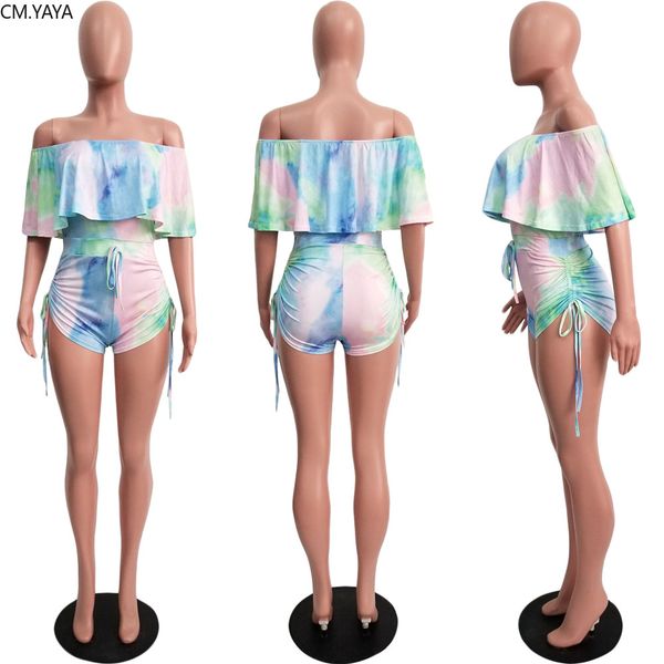 

2019 women tie dye print off shoulder butterfly sleeve bodycon short jumpsuit night club party romper playsuit glyy5069, Black;white