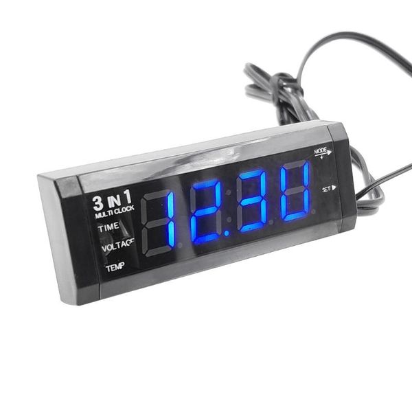 

3 in 1 lcd screen car mini voltmeter thermometer electronic clock easy install portable red blue light multifunction universal