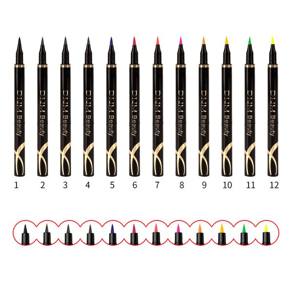 

dnm 12 colors pencil eyeliner 2ml long-lasting waterproof eyeliners nylon microfine colored makeup eye tools liquid