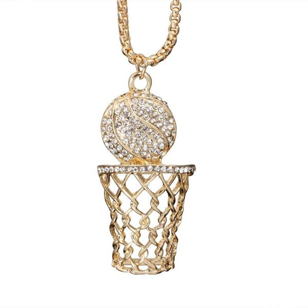 

unique male cool hip-hop style basketball stand shape rhinestone pendant necklace jewelry chain sweater chain, Silver