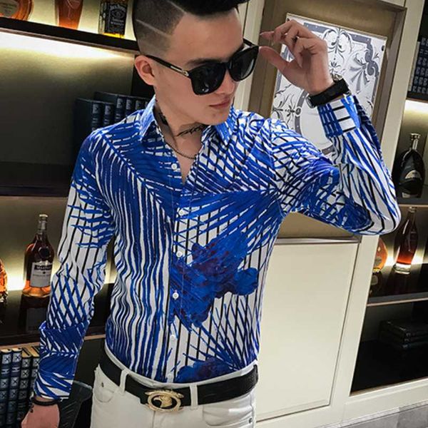 

spring and autumn male clothes striped print slim fit men long sleeve shirt casual man social shirt plus size anti-wrinkle-free, White;black