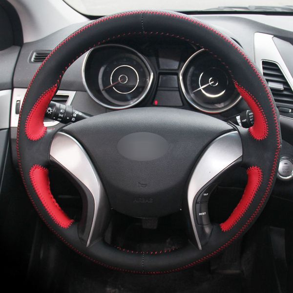 

red black artificial leather hand sewing car steering wheel cover for hyundai elantra 2011-2014 avante i30 2 2012-2016291a
