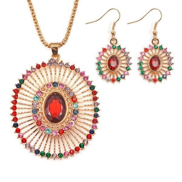 

new european and american fashion versatile bohemian necklace earrings combination exquisite exaggerated gem set, Silver