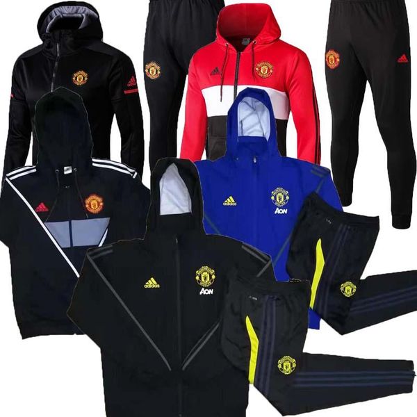 

19 20 new man united jacket hoodie set sweatshirt 2019 2020 fc manchester utd maguire soccer tracksuit pogba long sleeve training suit s, Black